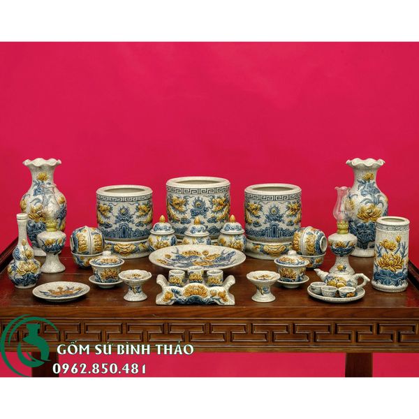  Bộ Đồ Thờ ban 1m75 Men Rạn Nổi Bát Tràng 