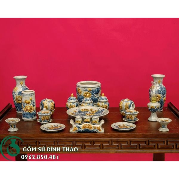  Bộ Đồ Thờ Phật Men Rạn Nổi Bát Tràng 