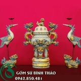  Bộ đồ thờ ban thờ 2m17 men rạn đắp nổi bộ đầy đủ 