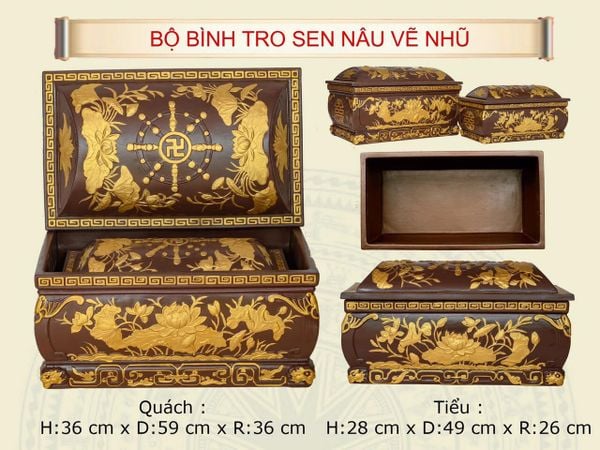  Bộ Quách Tiểu Bình Tro Sen nâu vẽ Nhũ 