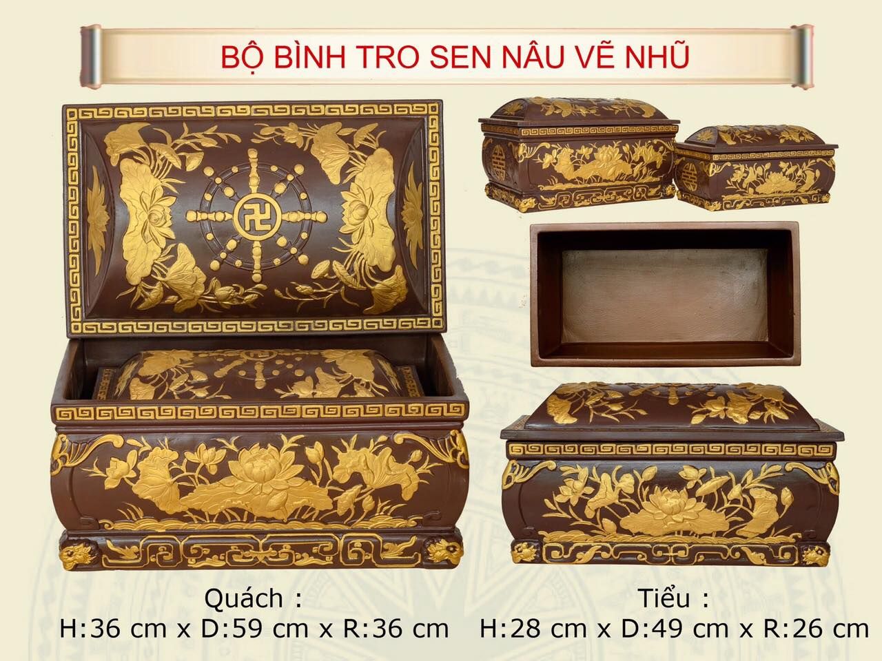  Bộ Quách Tiểu Bình Tro Sen nâu vẽ Nhũ 