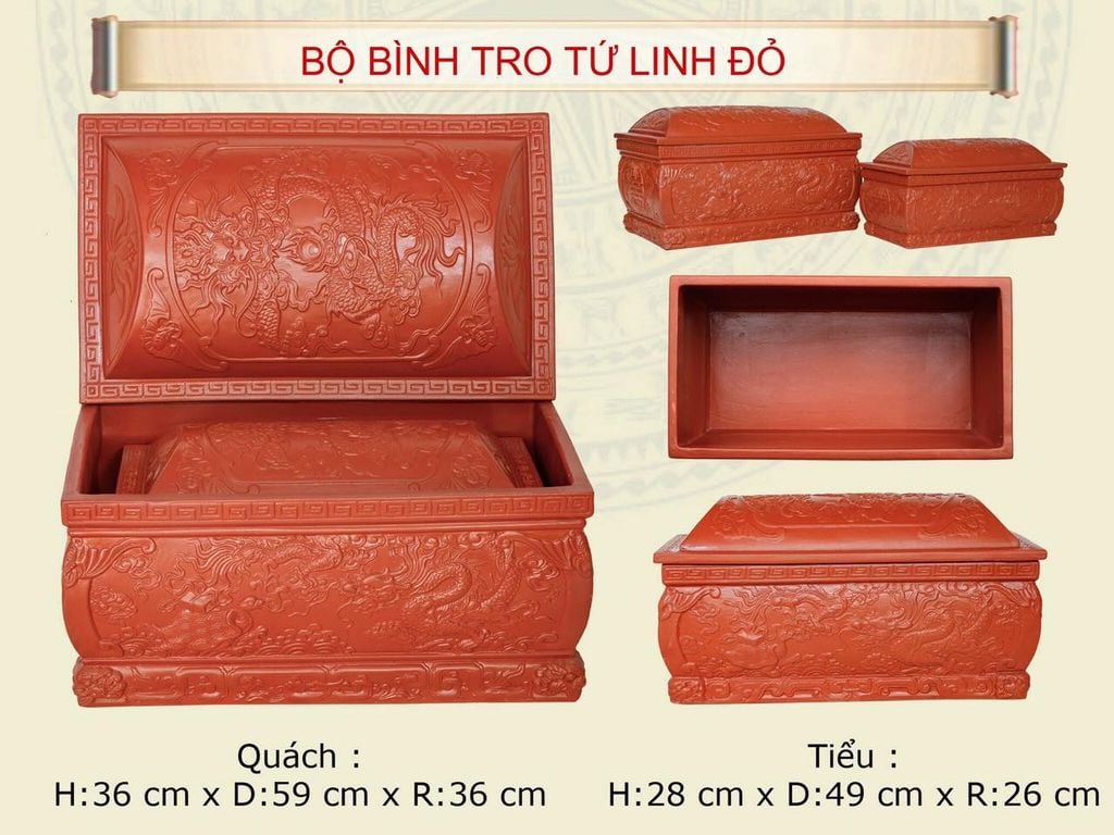  Bộ Tiểu Quách Bình Tro Tứ Linh Đỏ 