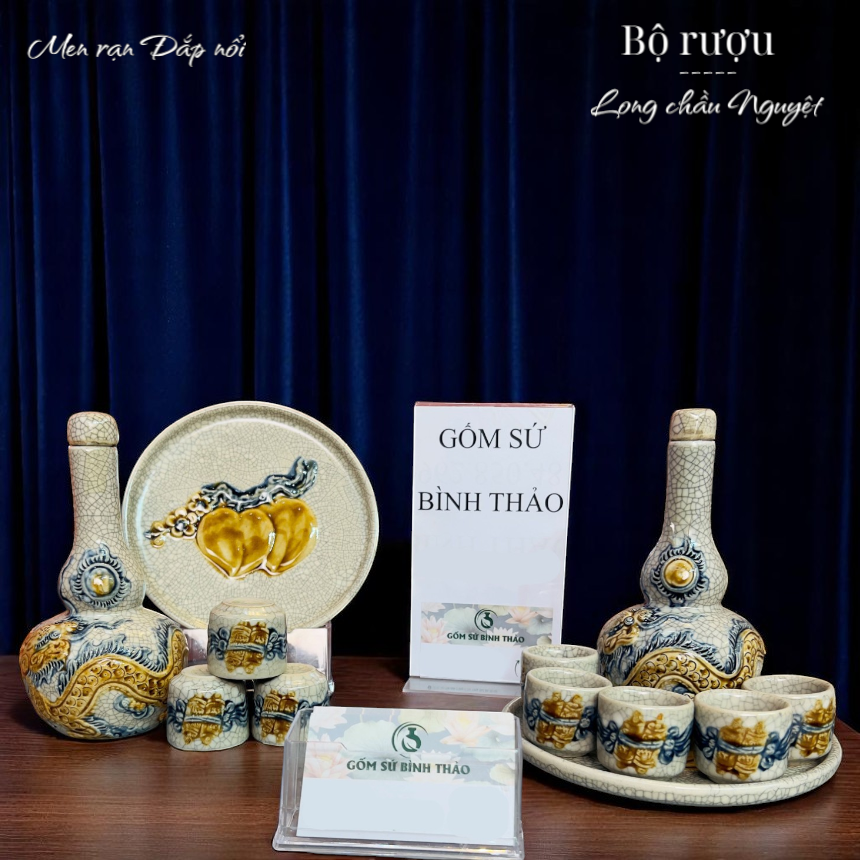  Bộ rượu Sen Men rạn Đắp nổi PA 