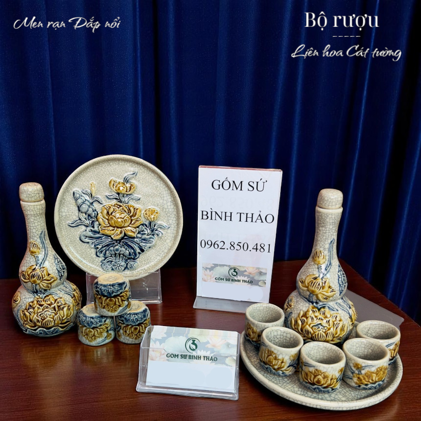  Bộ rượu Sen Men rạn Đắp nổi PA 