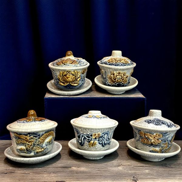  Bát trà Sâm Men rạn Đắp nổi PA 