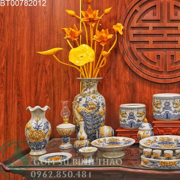  Bộ đồ thờ men rạn Hỷ Sự Nạp Phúc ban thờ 1m57,1m75,1m97,2m17 BT12 