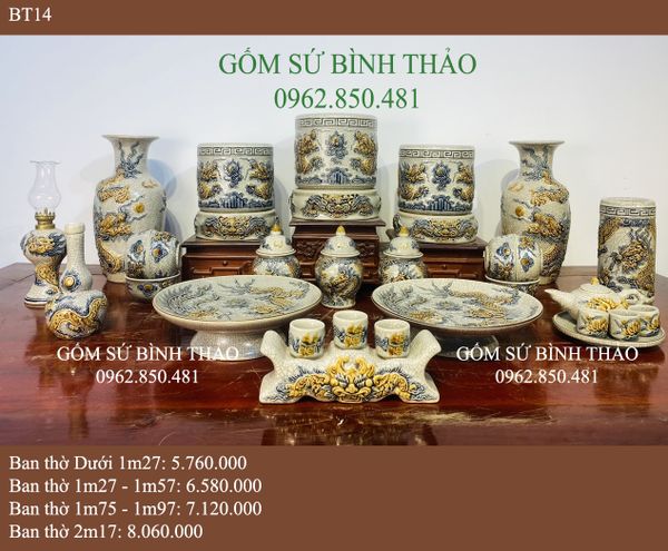  Bộ đồ thờ Men Rạn đắp nổi Bát Tràng hàng Nghệ nhân BT14 