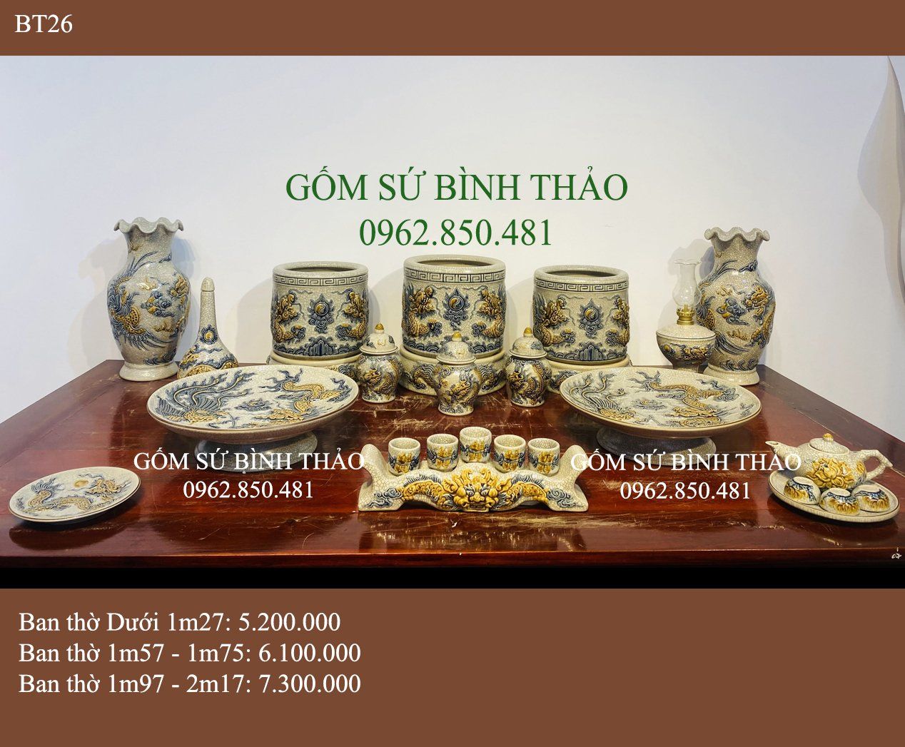  Bộ thờ Men rạn Đắp nổi Bát Tràng BT26 