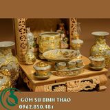  Ban đồ thờ thần tài men rạn nổi dát vàng gốm sứ Bát Tràng 