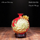  Bình hút lộc Công thành danh toại - Men màu Họa tiết Đắp nổi Dát vàng HLVHCDXDV 