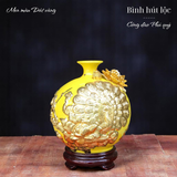  Bình hút lộc Công thành danh toại - Men màu Họa tiết Đắp nổi Dát vàng HLVHCDXDV 
