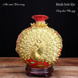  Bình hút lộc Công thành danh toại - Men màu Họa tiết Đắp nổi Dát vàng HLVHCDXDV 