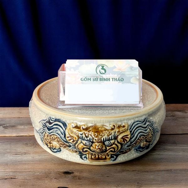  Chân đế Bát hương Rồng Men rạn Đắp nổi PA 