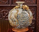  Bộ thờ Thần Tài Lộc Phát Men rạn Đắp nổi Vẽ vàng 24K Cao cấp - Gốm nghệ nhân Bát Tràng PATT15 