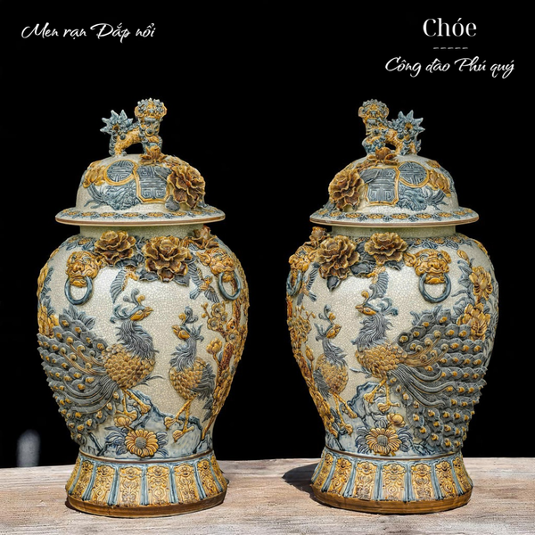  Chóe Công đào Men rạn đắp nổi hàng Nghệ nhân Bát Tràng PA 