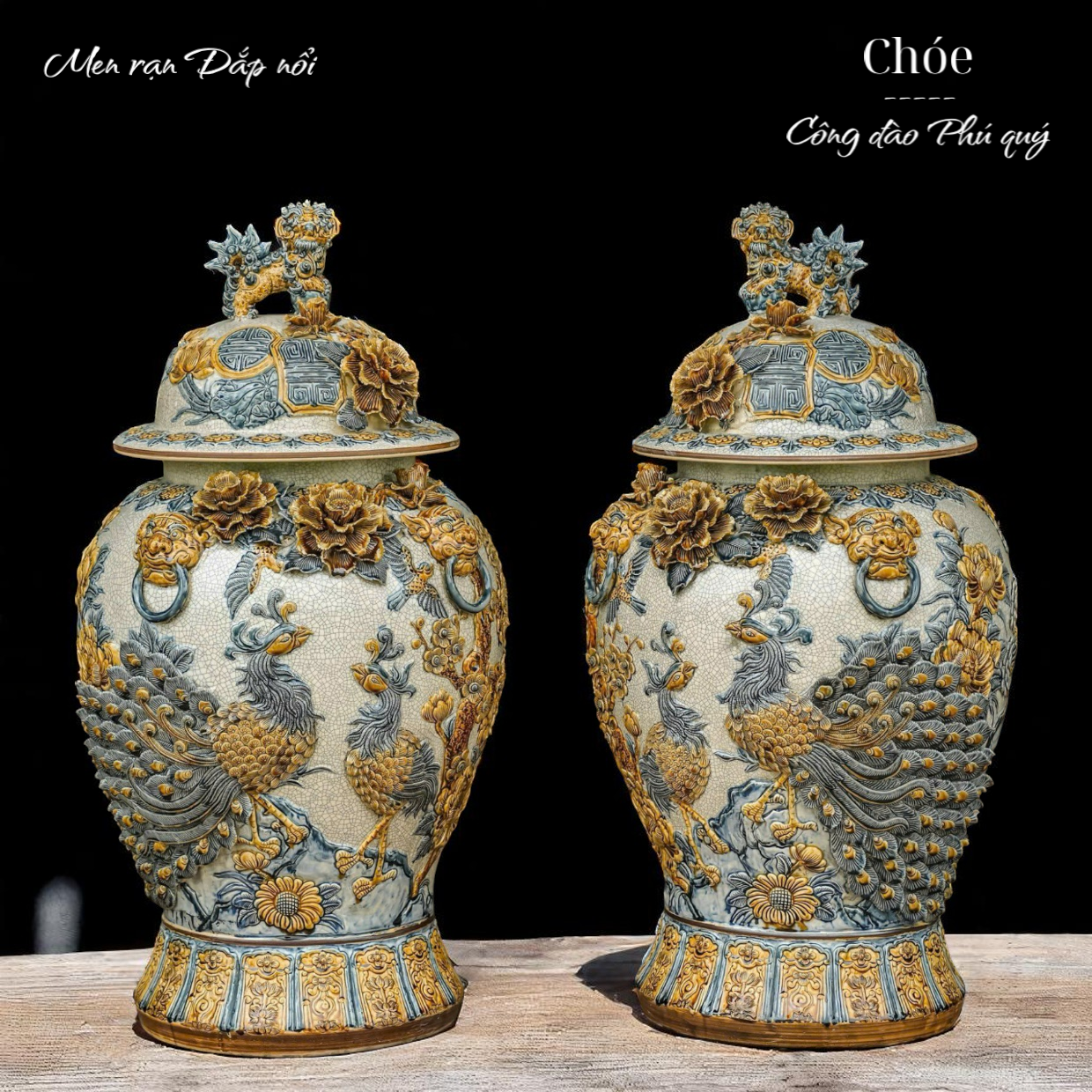  Chóe Công đào Men rạn đắp nổi hàng Nghệ nhân Bát Tràng PA 