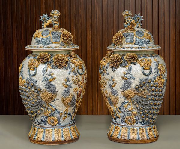  Chóe Công đào Men rạn đắp nổi hàng Nghệ nhân Bát Tràng PA 