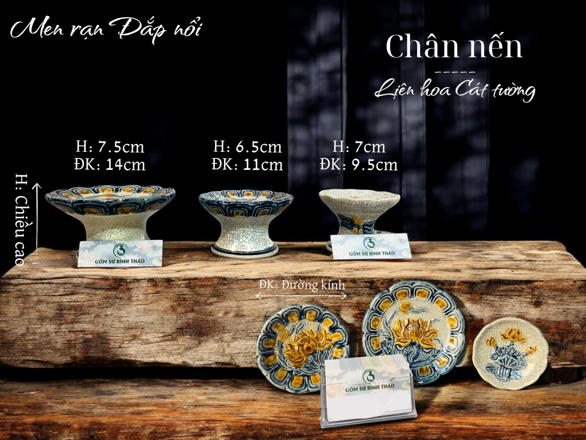  Chân nến thờ Men rạn Đắp nổi PA 