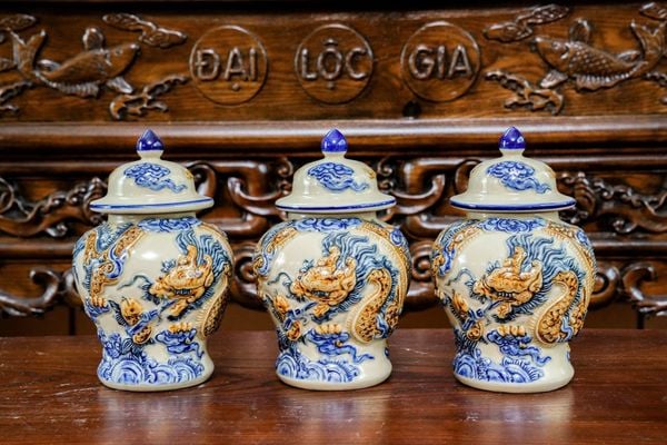  Chóe thờ Rồng Men hoàng thổ Đắp nổi Cao cấp - Gốm Nghệ nhân Bát Tràng 