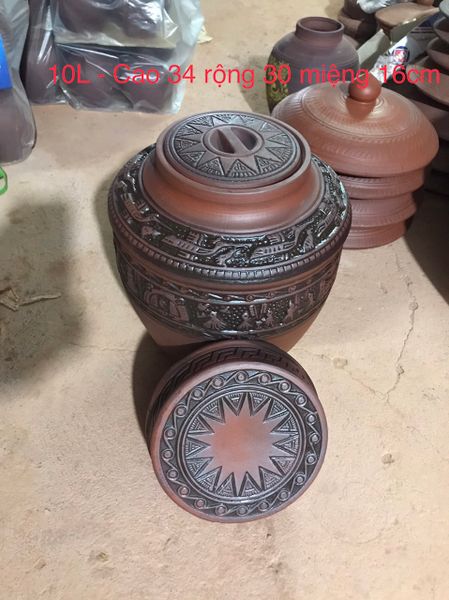  10L - Chum Sành ngâm Rượu Họa tiết Trống Đồng 10 Lít 