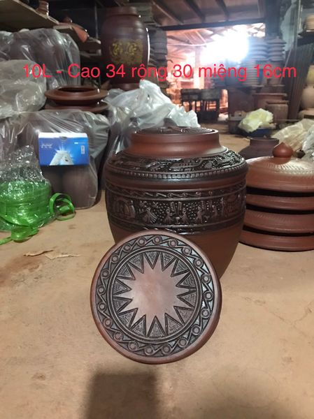  10L - Chum Sành ngâm Rượu Họa tiết Trống Đồng 10 Lít 