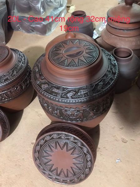  20L - Chum Sành ngâm Rượu Họa tiết Trống Đồng 20 Lít 