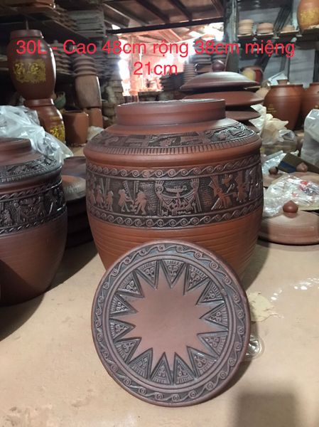  30L - Chum Sành ngâm Rượu Họa tiết Trống Đồng 30 Lít 