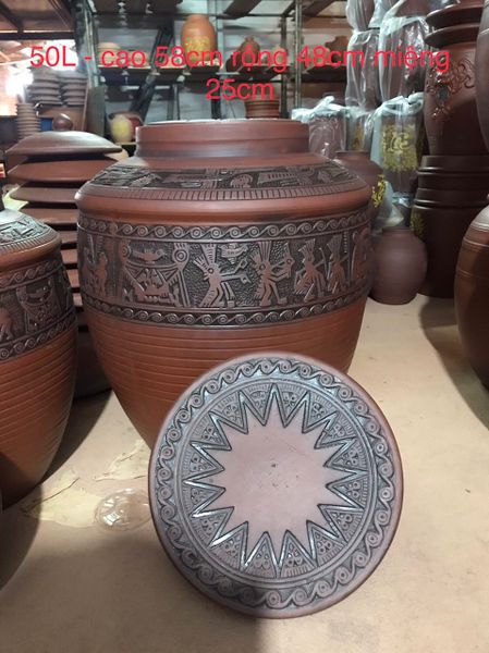  50L - Chum Sành ngâm Rượu Họa tiết Trống Đồng 50 Lít 