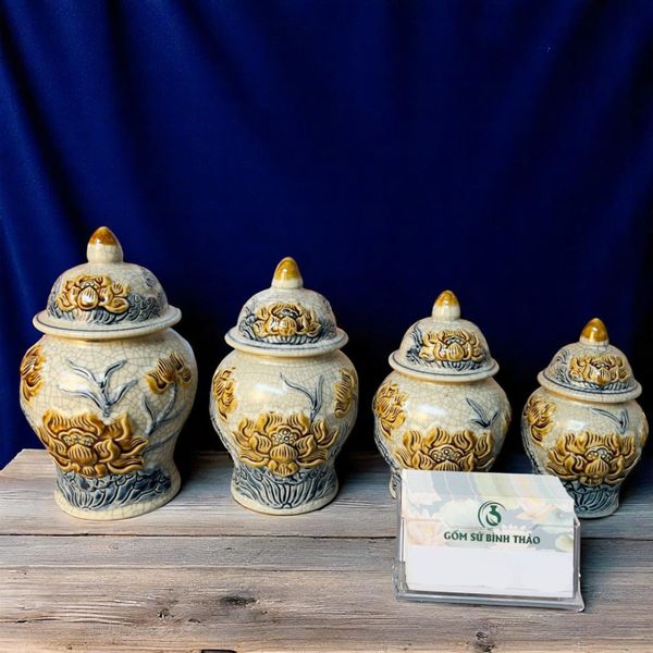  Chóe thờ Sen Men rạn Đắp nổi PA 