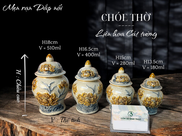  Chóe thờ Sen Men rạn Đắp nổi PA 