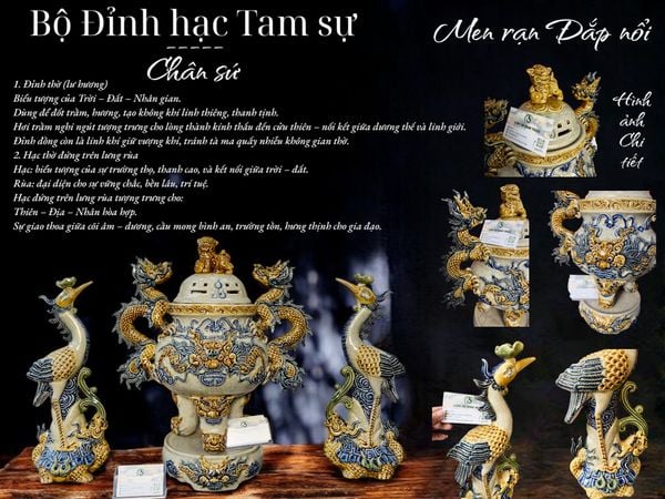  Bộ Đỉnh hạc Sứ Tam sự Men rạn - Gốm sứ Bát Tràng CN 