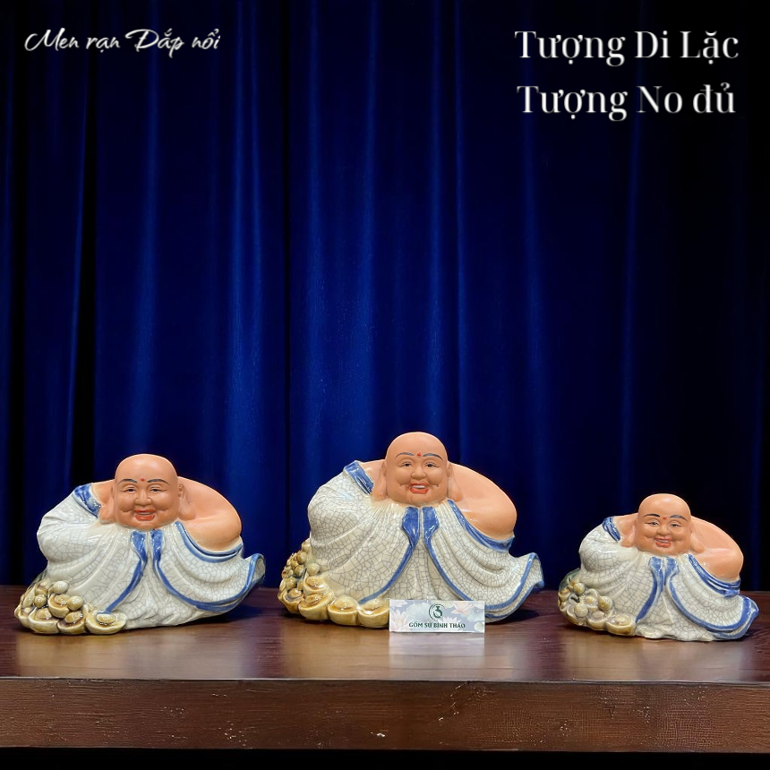  Tượng Di Lặc / Tượng Ông No đủ Men rạn - Gốm sứ Bát Tràng 