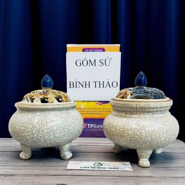  Lư Đốt trầm Men rạn - Gốm sứ Bát Tràng 