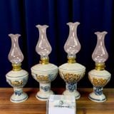  Đèn dầu Vuông Rồng / Sen Men rạn Đắp nổi PA 