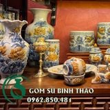  Bộ ban thờ men rạn đắp nổi cao cấp Bát Tràng - 1m75 Hàng nghệ nhân 