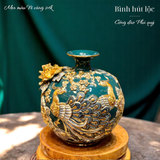  Bình hút tài lộc - Công đào Phú quý - Đắp nổi men màu - Hàng vẽ vàng 24k Cao cấp Bát Tràng HLSACDVV 