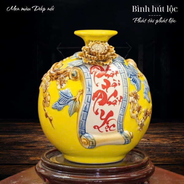  Bình hút tài lộc họa tiết đắp nổi Bát tràng cao cấp - Phát Tài Phát Lộc HLVHPTPL 