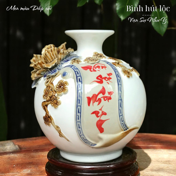  Bình hút tài lộc Vạn sự như ý - Gốm sứ phong thủy Bát Tràng HLVHVSNY 