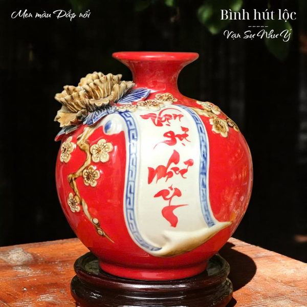  Bình hút tài lộc Vạn sự như ý - Gốm sứ phong thủy Bát Tràng HLVHVSNY 