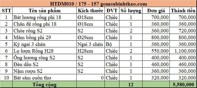  Bộ đồ thờ 1 Bát hương Men Hoàng Thổ đắp nổi - Hàng Nghệ nhân HTDM10 