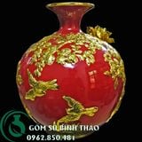  Bình hút lộc men đỏ dát vàng Bát Tràng - Công thành danh toại cao 36cm 