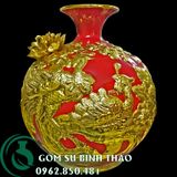  Bình hút lộc men đỏ dát vàng Bát Tràng - Công thành danh toại cao 36cm 