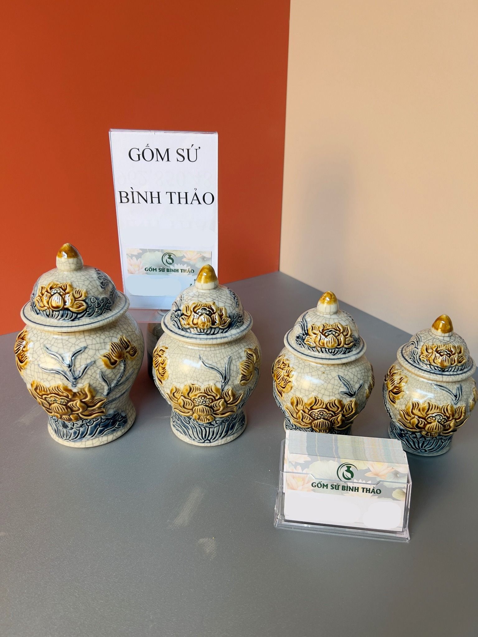  Chóe thờ Sen Men rạn Đắp nổi PA 