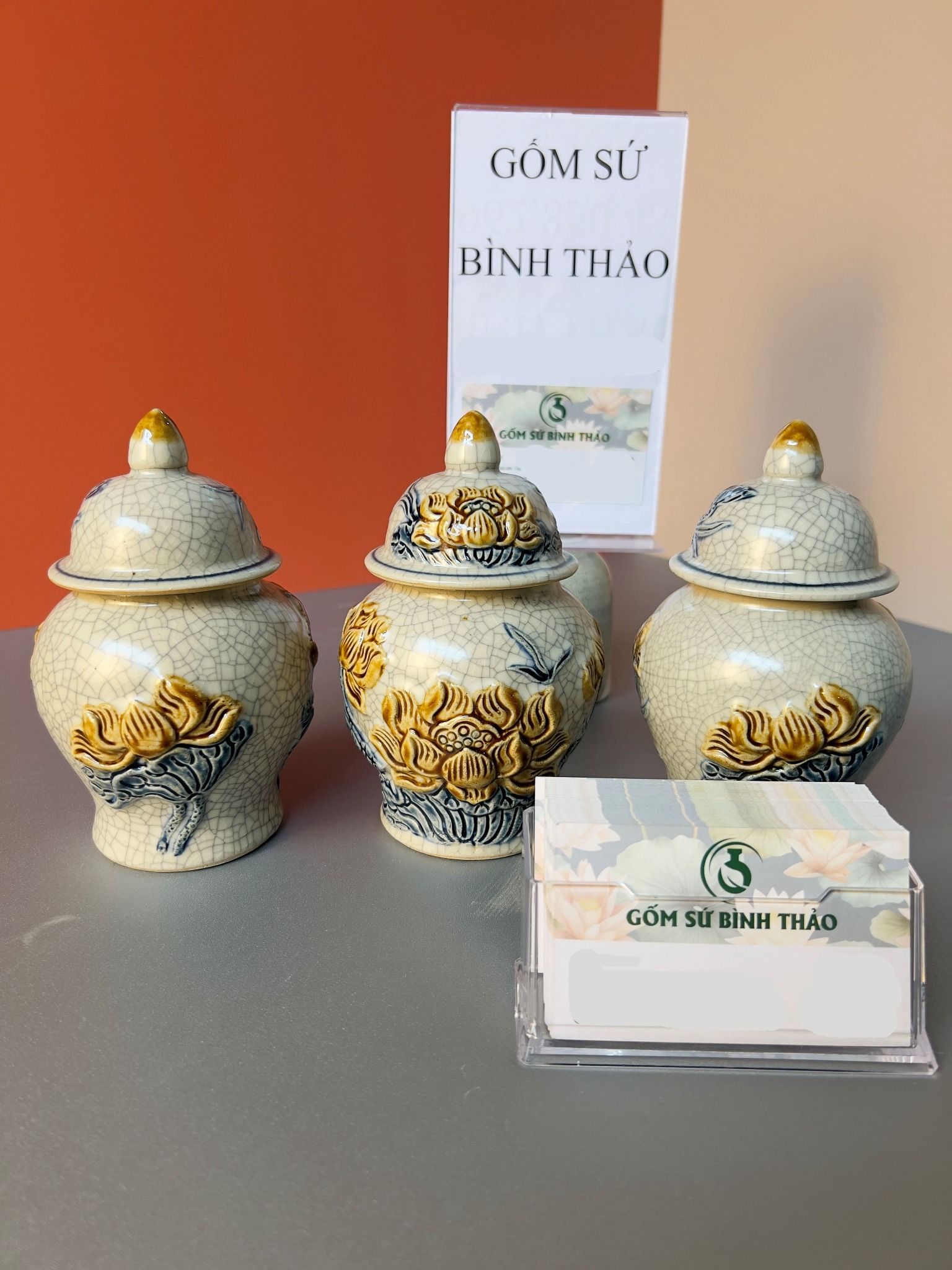  Chóe thờ Sen Men rạn Đắp nổi PA 