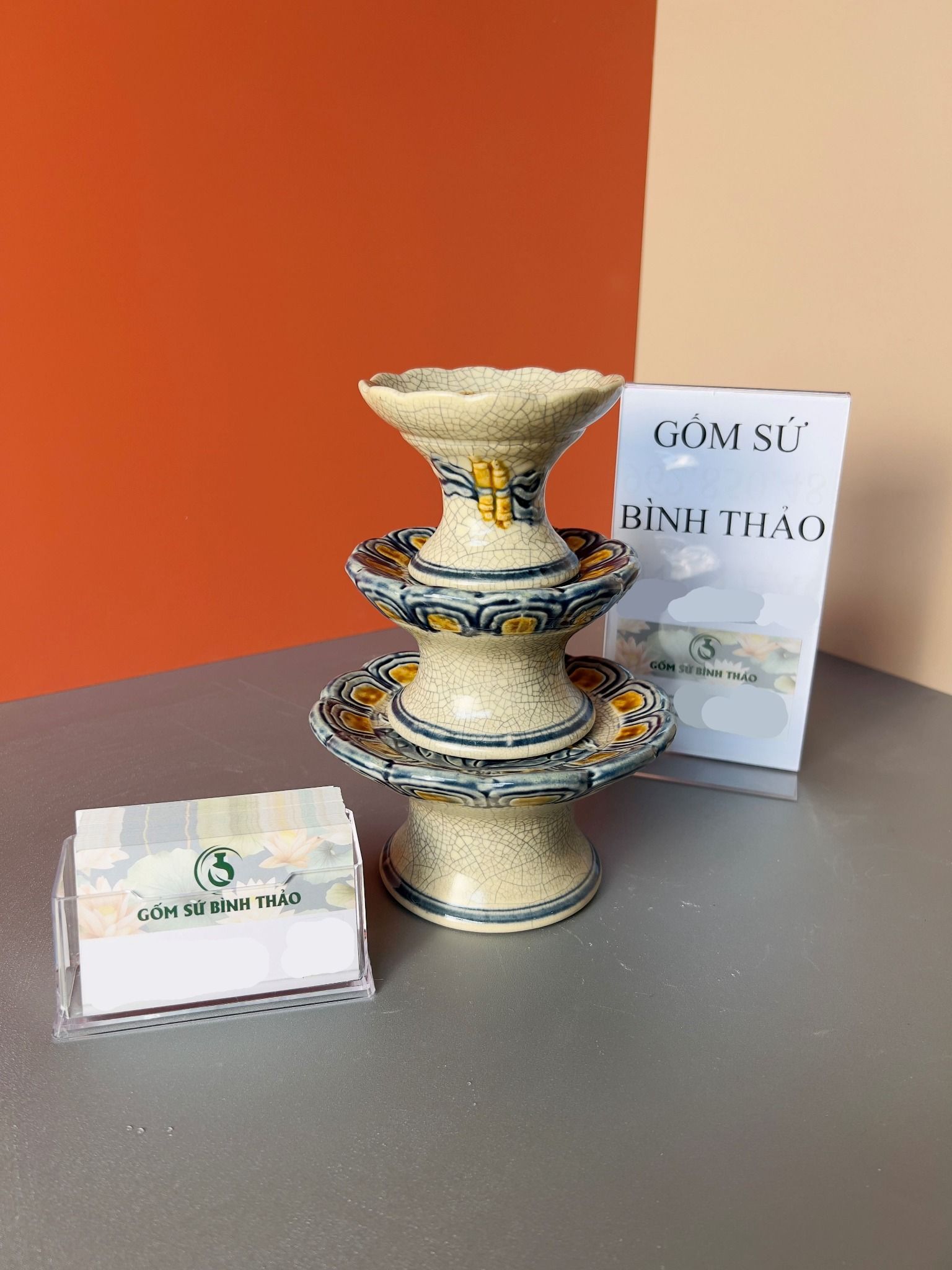  Chân nến thờ Men rạn Đắp nổi PA 