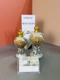  Đèn dầu Tròn Rồng / Sen Men rạn Đắp nổi PA 