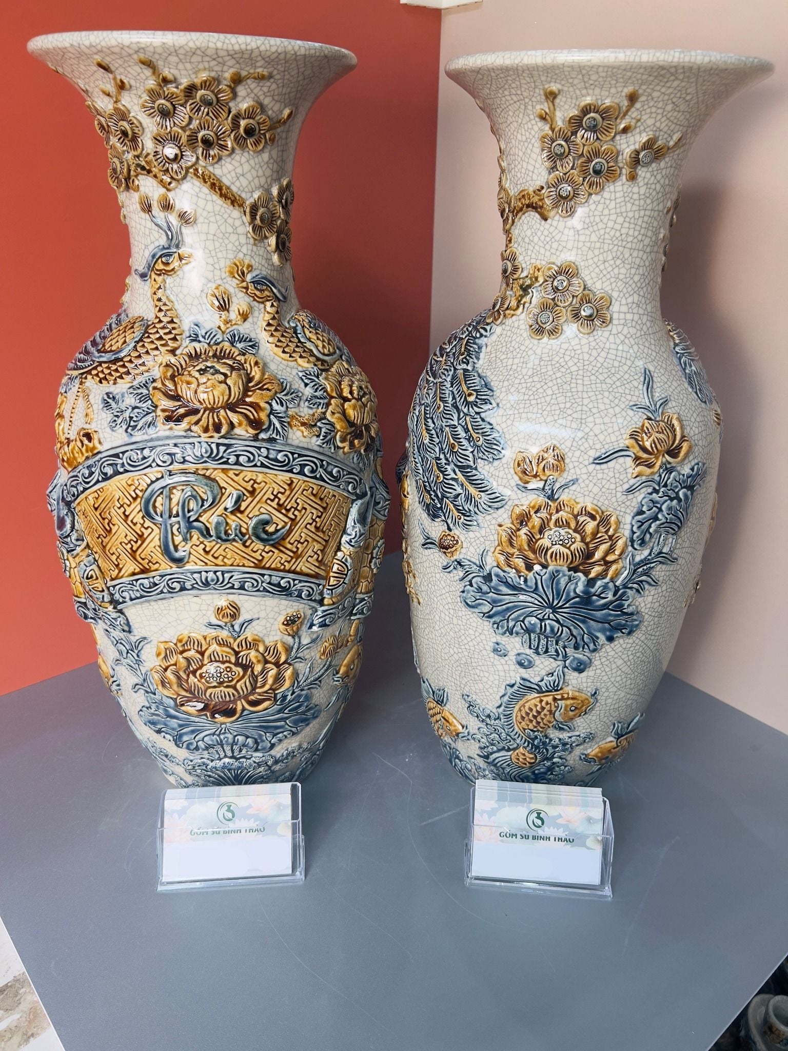  Lọ lộc bình Phúc - Đức Men rạn Đắp nổi PA 