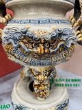  Bộ thờ Đầy đủ Đỉnh hạc Gốm sứ Bát Tràng Men rạn Đắp nổi - Hàng chuẩn Nghệ nhân MRBT04 