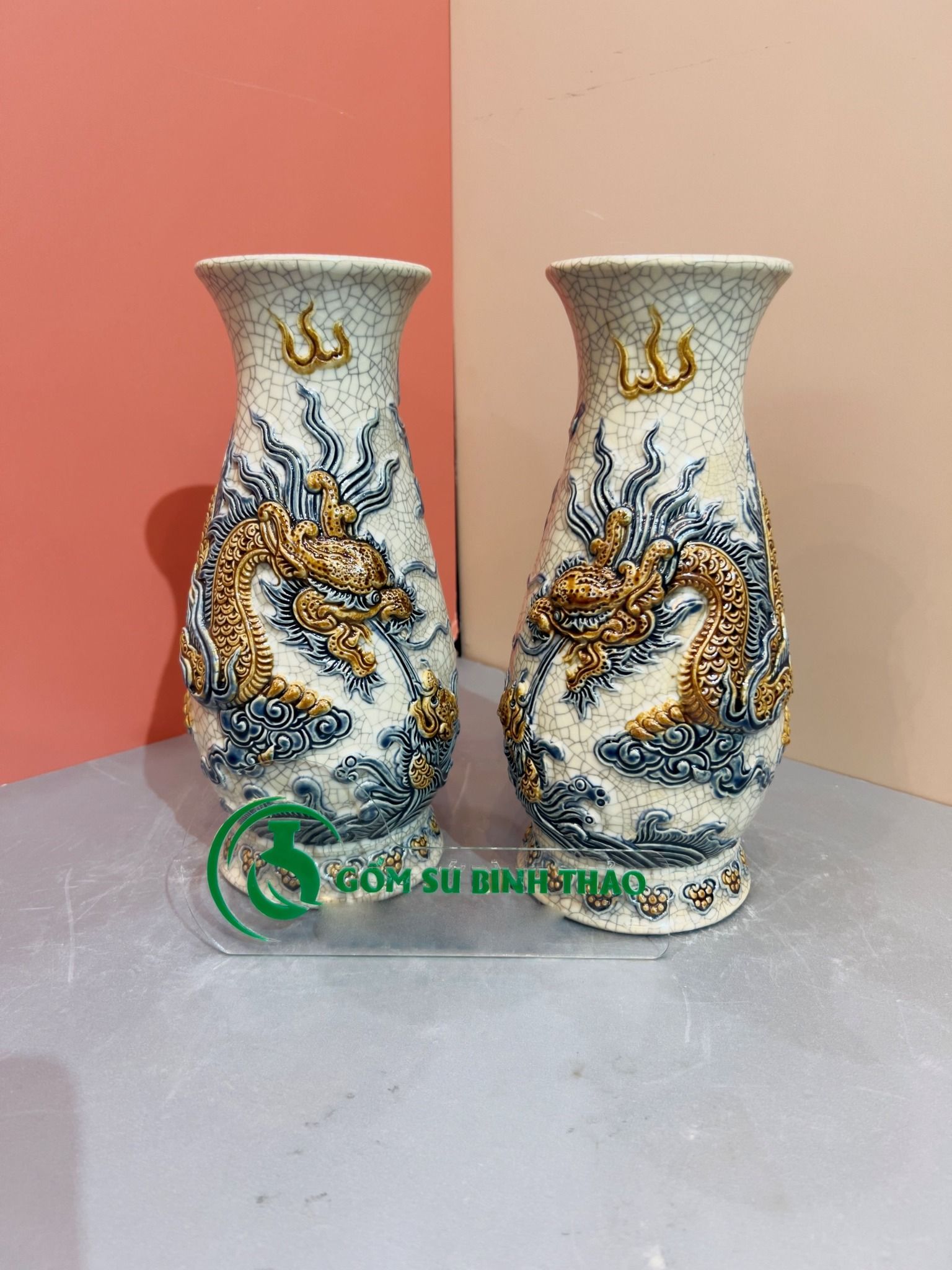  Lọ huệ Rồng Men rạn Đắp nổi PA 