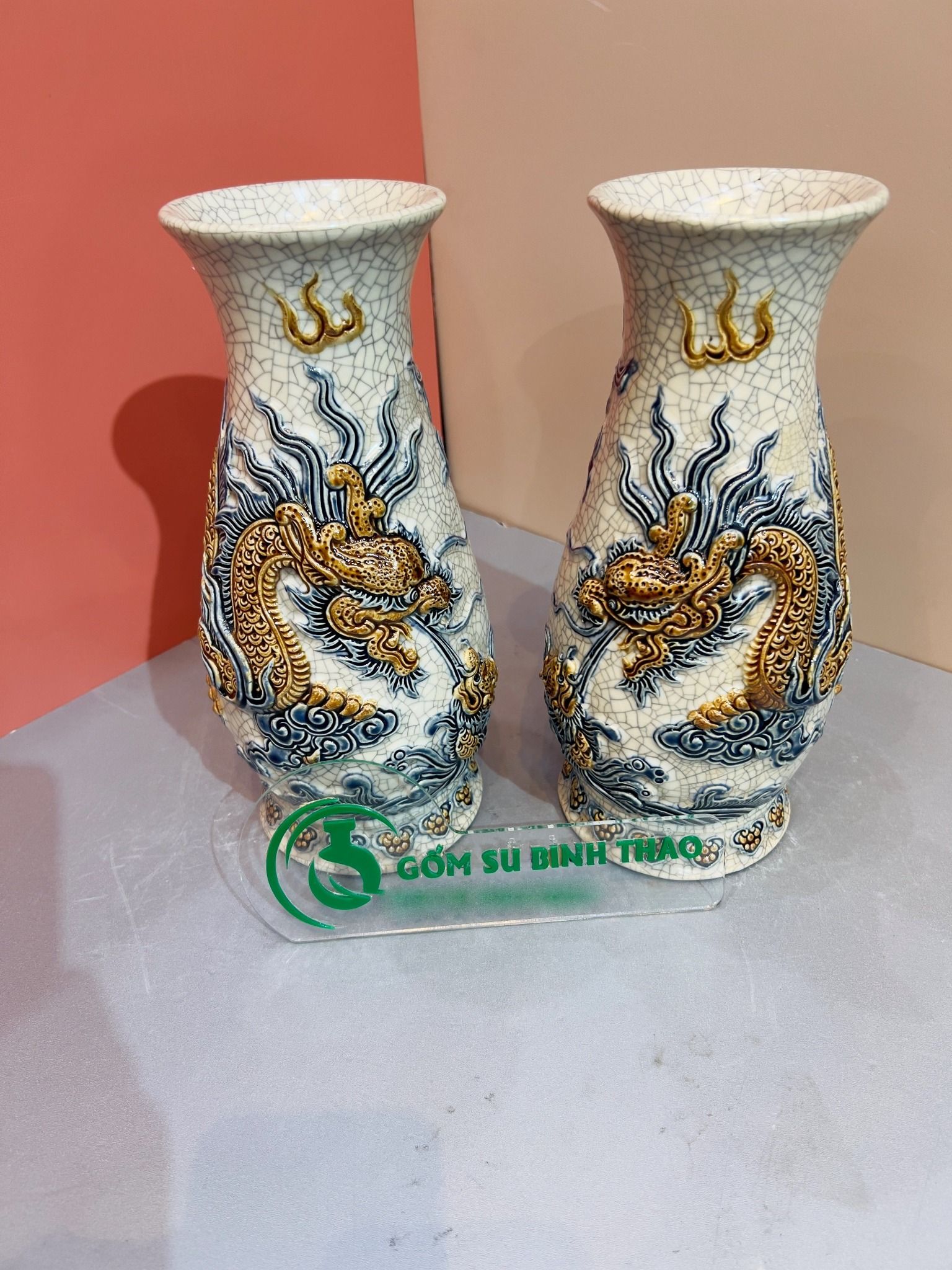  Lọ huệ Rồng Men rạn Đắp nổi PA 